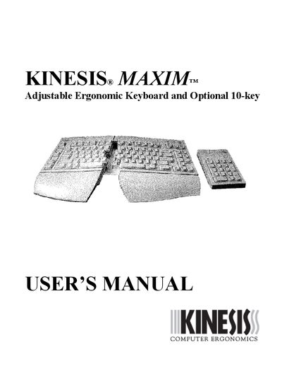 KINESIS MAXIM Adjustable Ergonomic Keyboard Optional 10-key USER S MANUAL  - cover page