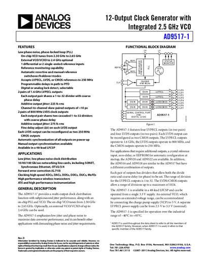 Analog Devices AD9517-1 Datasheet