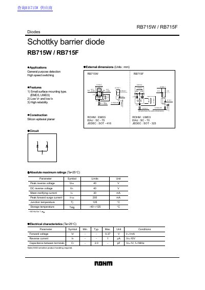 ROHM RB715W/RB715F Schottky Barrier Diode Datasheet - cover page