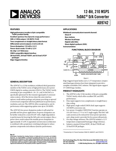 Analog Devices AD9742 Datasheet Rev B - cover page