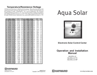 Hayward AQ-SOL-LV Series Electronic Solar Control Operation and Installation Manual - cover page
