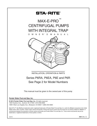 Sta-Rite MAX-E-PRO Centrifugal Pumps Owner's Manual