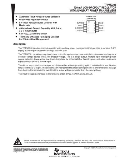 Texas Instruments TPPM0301 Low-Dropout Regulator Datasheet - cover page