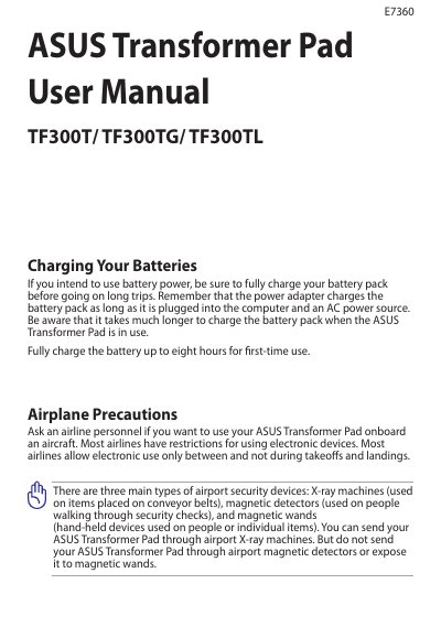 ASUS Transformer Pad TF300T/TF300TG/TF300TL User Manual - cover page
