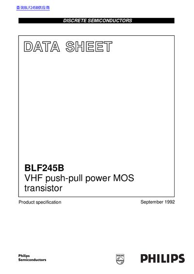 Philips BLF245B VHF Push-Pull Power MOS Transistor Data Sheet