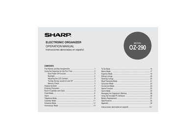 Sharp OZ-290 Electronic Organizer Operation Manual