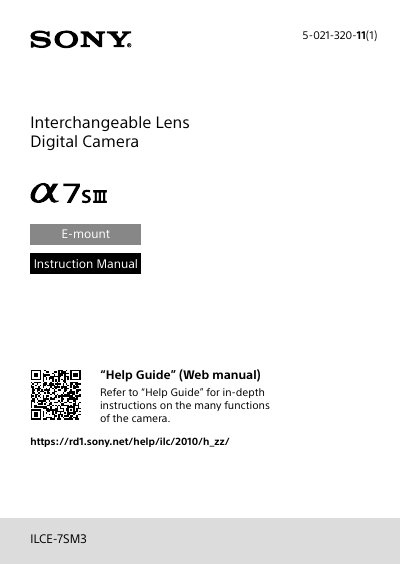 Sony ILCE-7SM3 Interchangeable Lens Digital Camera Instruction Manual - cover page