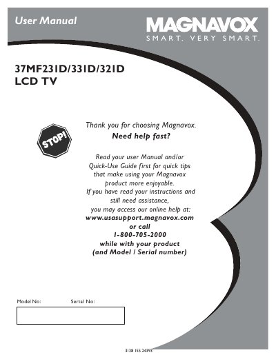 Magnavox 37MF231D/331D/321D LCD TV User Manual - cover page