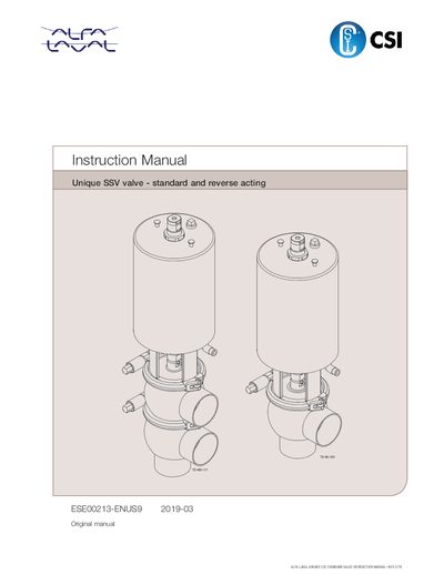 Alfa Laval Unique SSV Standard Valve Instruction Manual - cover page