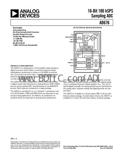 Analog Devices AD676 Datasheet - cover page