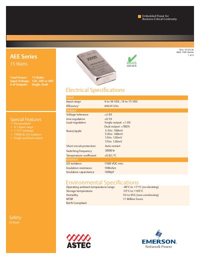 Emerson AEE 15W Series Embedded Power Module Datasheet - cover page