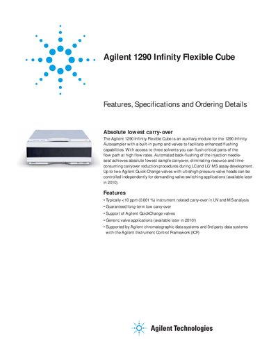 Agilent 1290 Infinity Flexible Cube Features and Specifications - cover page