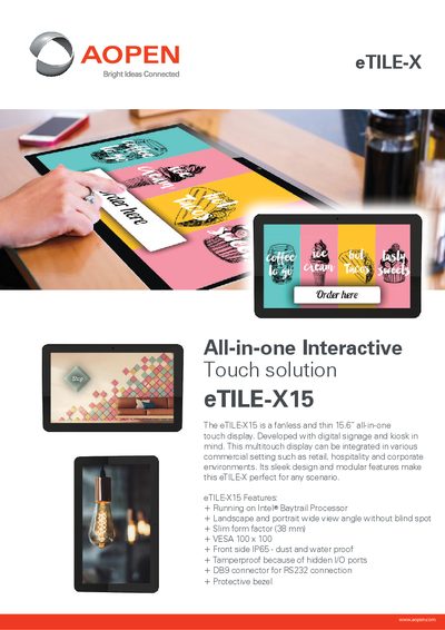 AOPEN eTILE-X15 Fanless All-in-One Touch Display Product Leaflet - cover page