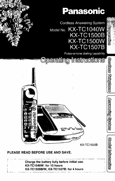 Panasonic KX-TC1040W/KX-TC1500B/KX-TC1500W/KX-TC1507B Manual - cover page