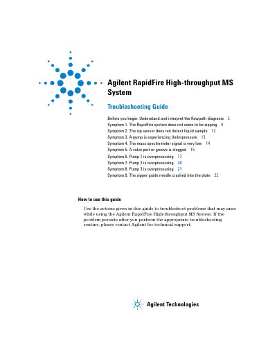 Agilent RapidFire High-throughput MS System Troubleshooting Guide - cover page