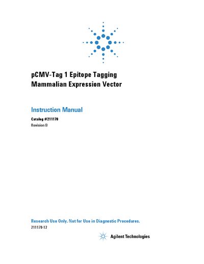 Agilent pCMV-Tag 1 Mammalian Expression Vector Instruction Manual - cover page