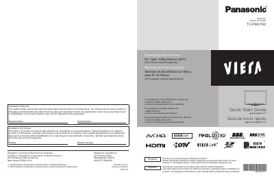 Panasonic TC-P50VT20 Plasma HDTV User Manual - cover page