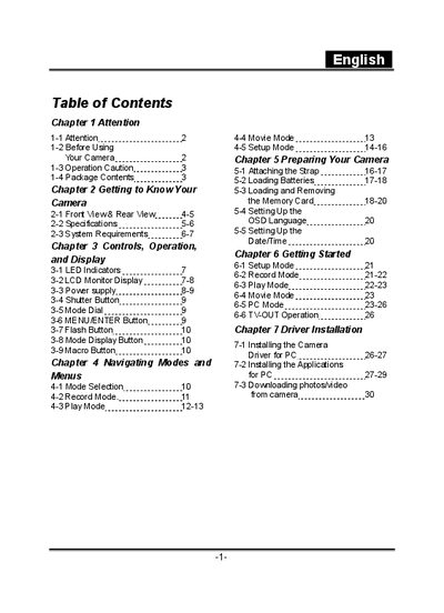 Digital Camera User Manual - cover page