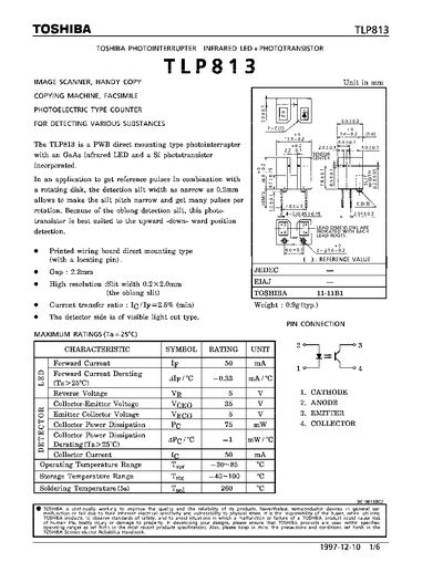 Toshiba TLP813 Photointerrupter Datasheet - cover page