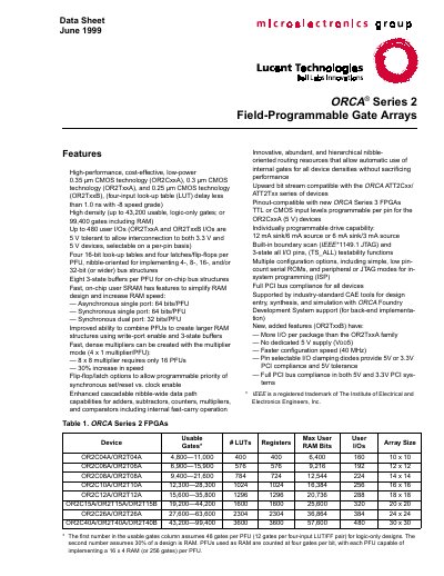 Lucent ORCA Series 2 FPGA Data Sheet - cover page