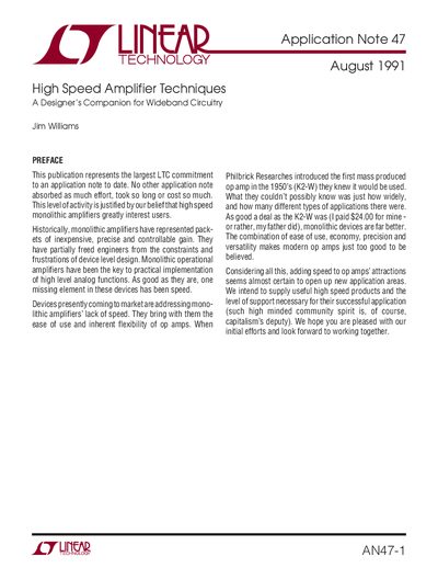 Linear Technology AN47 High Speed Amplifier Techniques Application Note - cover page