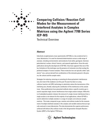 Agilent 7700 Series ICP-MS Collision/Reaction Cell Modes Technical Overview - cover page