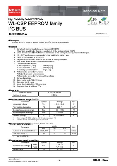 ROHM BU99901GUZ-W Technical Note - cover page