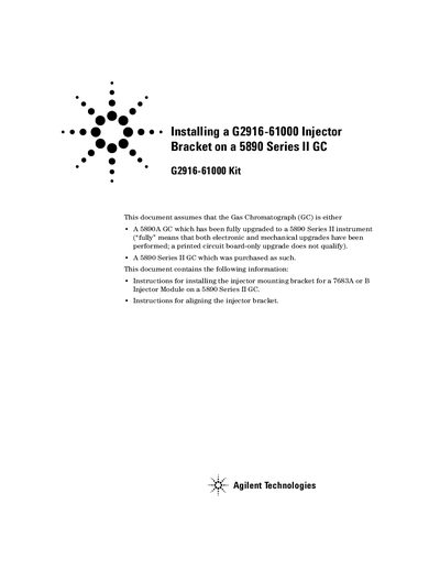 Agilent G2916-61000 Injector Bracket Installation Guide for 5890 Series II GC - cover page