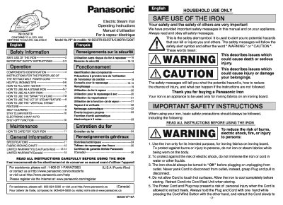 Panasonic NI-E650TR/E655TR/E300TR/E200T Electric Steam Iron Operating Instructions - cover page