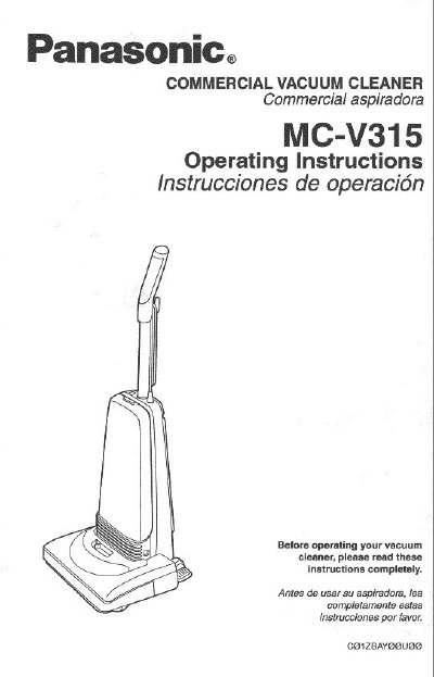 Panasonic MC-V315 Commercial Vacuum Cleaner Operating Instructions - cover page