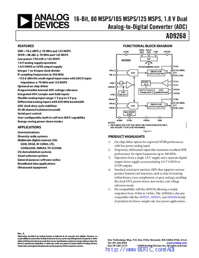 Analog Devices AD9268 ADC Datasheet - cover page