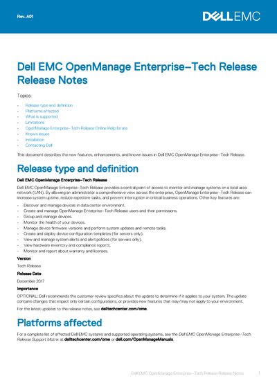 Dell EMC OpenManage Enterprise-Tech Release Release Notes - cover page