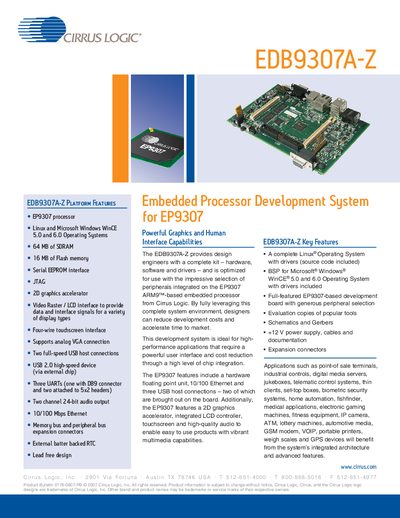 Cirrus Logic EDB9307A-Z Product Bulletin - cover page