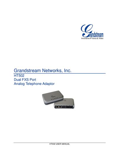 Grandstream HT502 Analog Telephone Adapter User Manual - cover page