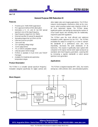 Alliance Semiconductor P2781/82/84 Datasheet