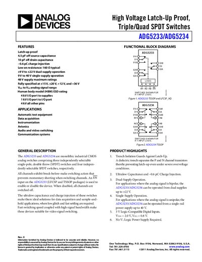 Analog Devices ADG5233/AD5234 Analog Switch Datasheet - cover page