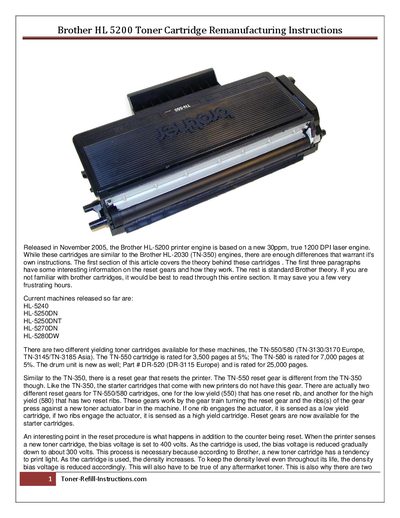 Brother HL-5200 Toner Cartridge Remanufacturing Instructions