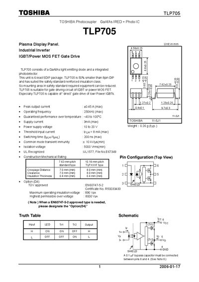 Toshiba TLP705 Photocoupler Datasheet