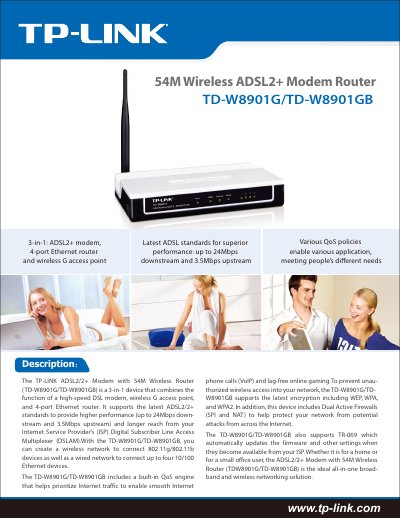 TP-Link TD-W8901G/TD-W8901GB 54M Wireless ADSL2+ Modem Router User Guide - cover page