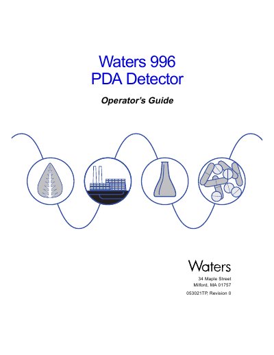 Waters 996 PDA Detector Operator's Guide - cover page