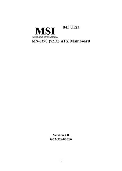 MSI MS-6398 v2.X ATX Mainboard User Manual - cover page