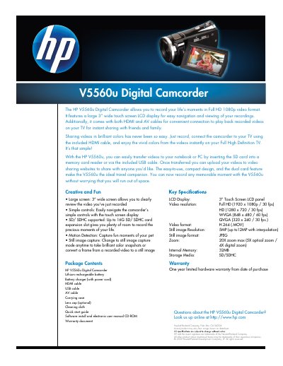 HP V5560u Digital Camcorder User Manual - cover page