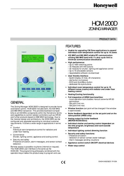 Honeywell HCM 200D Zoning Manager Manual - cover page