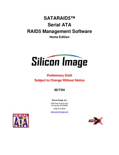 SATARAID5 Serial ATA RAID5 Management Software Manual - cover page