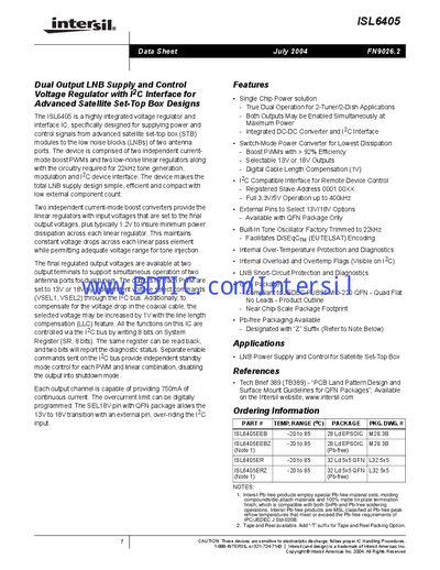Intersil ISL6405 Dual Output LNB Supply and Control Voltage Regulator Datasheet - cover page