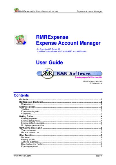 RMR Software RMRExpense Expense Account Manager User Manual - cover page