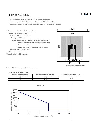 Torex SOP-8FD Power Dissipation Data Sheet - cover page