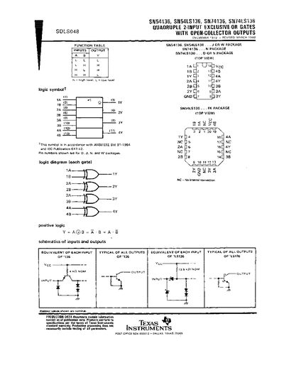 Texas Instruments SN54136 SN74136 Datasheet - cover page