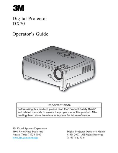 3M DX70 Digital Projector Operator's Guide