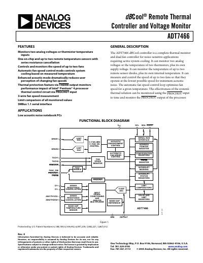 Analog Devices ADT7466 Remote Thermal Controller and Voltage Monitor Manual - cover page